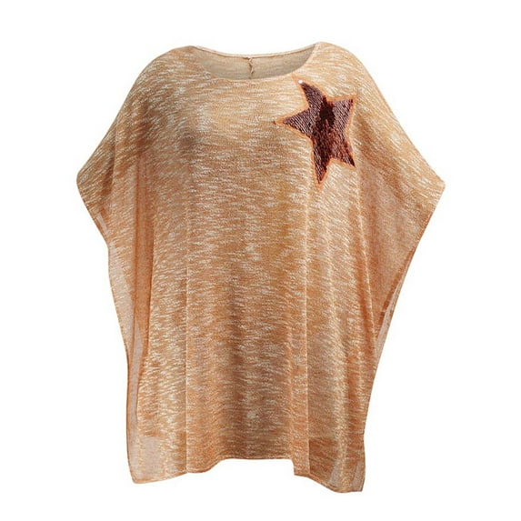 Orange Sheer Oversize Top With Sequin Star