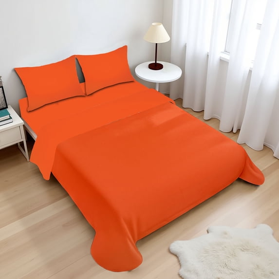 Ambesonne Orange Fitted & Top Sheet Set with Shams, Retro Bohemian Ethnic, Orange