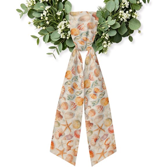 Orange Shells Coastal Wreath Sash for Front Door, Summer Beach Starfish Burlap Wreath Bow Holiday Garland Ribbon Wreath Accessories for Home Yard Porch Doorway Fall Christmas Decorations Gifts