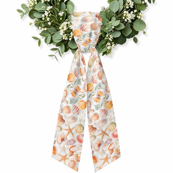 Orange Shells Coastal Wreath Sash for Front Door, Summer Beach Starfish Watercolor Wreath Bow Holiday Garland Ribbon Wreath Accessories for Home Yard Porch Doorway Fall Christmas Decorations Gifts