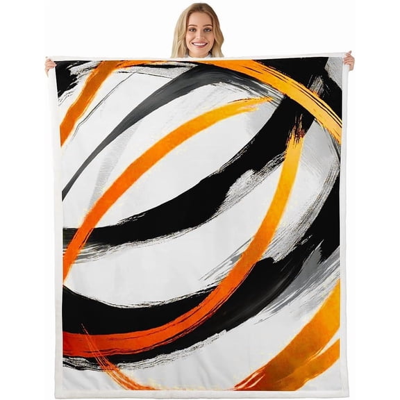 Orange Sherpa Throw Blanket for Couch Line Abstract Super Soft Cozy Fleece Modern Geometric Blanket for Winter, Plush Throw Twin All Season 30" x 40"