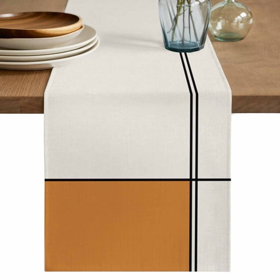 Orange,Short Table Runner 36 Inches Long,Modern Abstract Geometric Patchwork Stripes Art Cotton Linen Table Runners Dresser Scarves,Fabric Tabletop Scarf Furniture Cover for Home Dinner Party 13"x36"