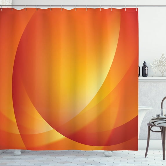 Orange Shower Curtain, Colorful Smooth Twist Lines Sun Abstraction Energy Flow Waves Curves Art, Fabric Bathroom Set with Hooks, 69W X 75L Inches Long, Dark Orange Yellow, by Ambesonne