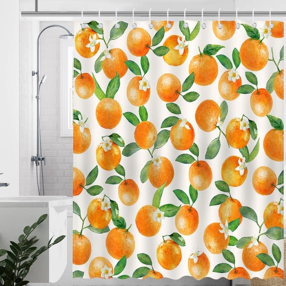Orange Shower Curtain Cute Fruits Bathroom Shower Curtain Orange Waterproof Fabric Shower Curtain Bathtub Decor with Hooks 36"W x 72"L (Pack of 1)