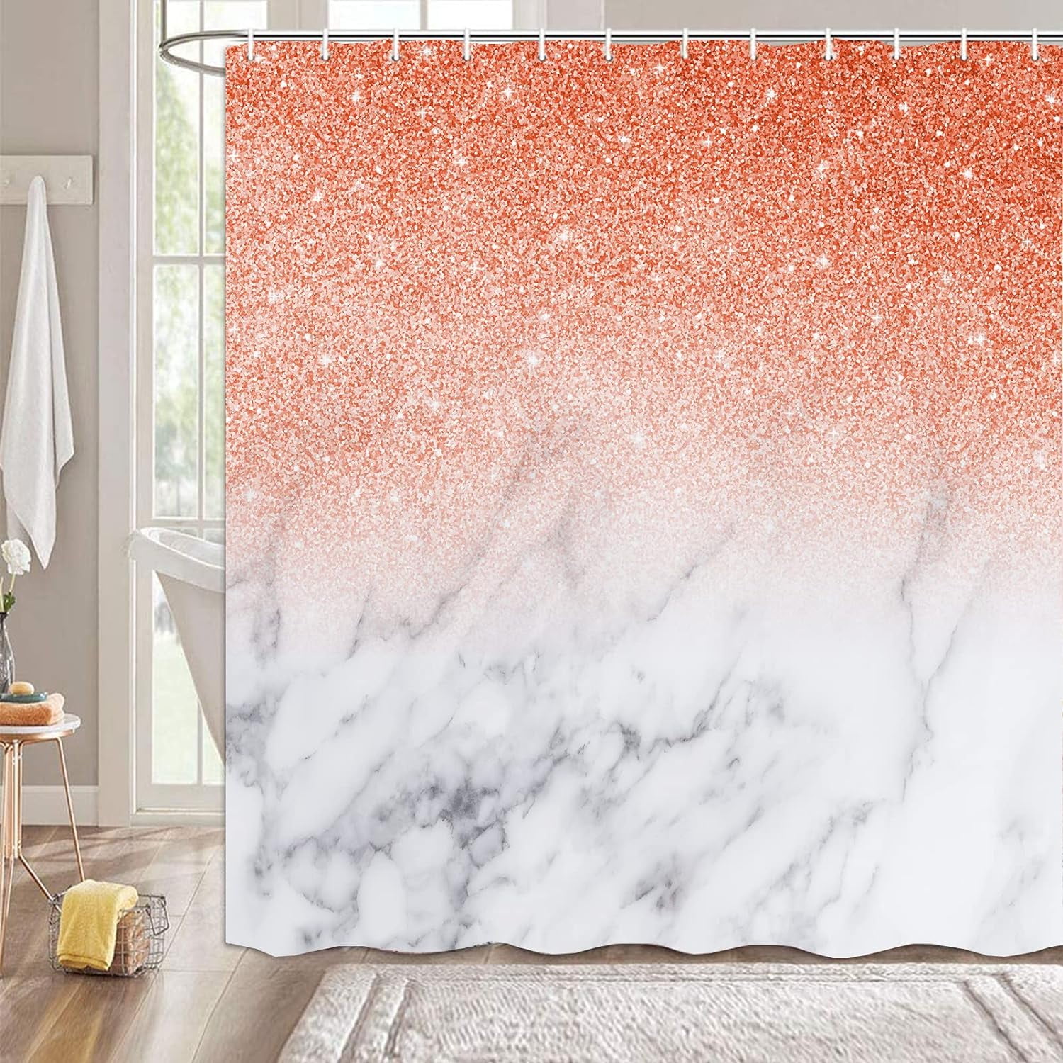 Orange Shower Curtain.Marble Bathroom Shower Curtain Sets with Hooks ...
