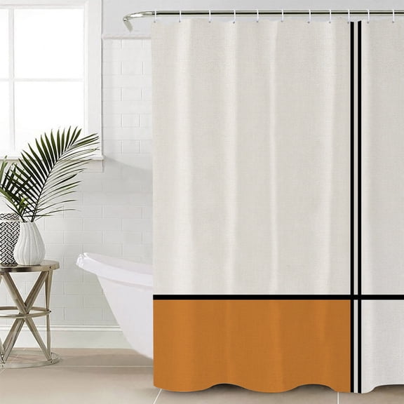Orange, Shower Curtain Set, Waterproof Shower Curtains for Bathroom, Modern Abstract Geometric Patchwork Stripes Art Washable Fabric Cloth Bath Curtain for Bathtub Decoration with Hooks 72x78 Inches