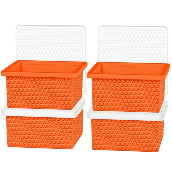 Orange Silicone Freezer Molds 2-cup Storage Container Tray 4 Pack Meal Prep