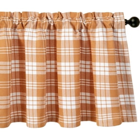 Orange Simple Style Valances for Kitchen Window, Retro Buffalo Plaids Pattern Decorative Window Treatments for Dining Room, Top Rod Pocket, 1 Panel, 52 x 18 Inches