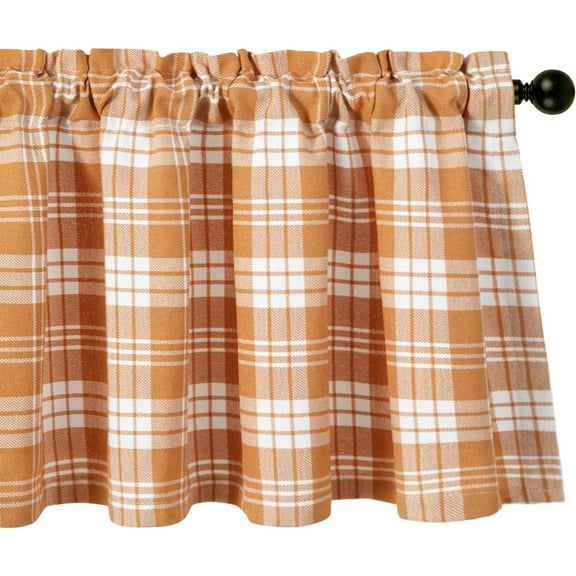 Orange Simple Style Valances for Kitchen Window, Retro Buffalo Plaids Pattern Decorative Window Treatments for Dining Room, Top Rod Pocket, 1 Panel, 52 x 18 Inches