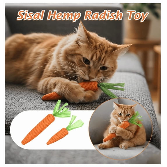 Orange Sisal Carrot Cat Toys,Cat Dental Chew Toy Kitten Teething Toys for Indoor Cats Interactive Toys - 2Pcs(S & L)