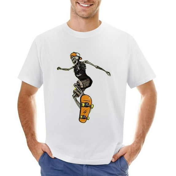 Orange Skate Vintage T-shirt Mens Cotton Classic Crewneck Short Sleeve Tees Unisex White S
