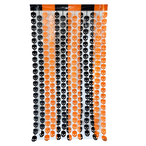 Orange Skull Bead Curtain 79x39 Inches Halloween Decor Door Frame Drape for Vibrant Spooky Theme