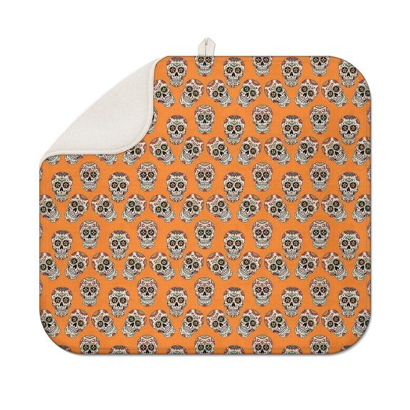 Orange Skull Pattern Dish Drying Mat for Kitchen 1 Pack, Ultra Absorbent Microfiber Dishes Drainer Mats,16"x18"