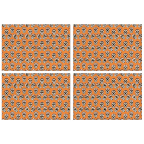 Orange Skull Pattern Summer Placemats Table Placemats Set Of 4-Linen Kitchen Washable Placemats Table Mats 11.8"x17.7" Non-Slip Heat Resistant