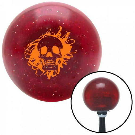 Orange Skull in a Mess Red Metal Flake Shift Knob with M16 x 1.5 Insert Shifter