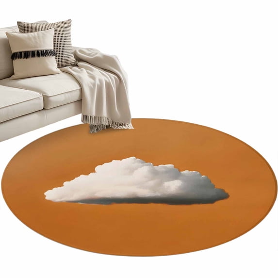 Orange Sky Round Rug 3.3ft Washable Circle Entryway Rugs Non Slip Abstract Sky White Minimalist Area Rug Indoor Floor Carpet for Bedroom Kitchen Living Room Home Office Dining Room Nursery
