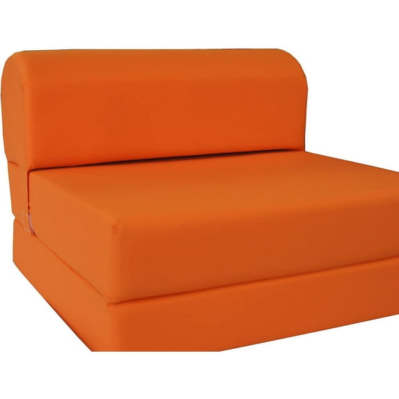 Orange Sleeper Chair Folding Foam Bed Sized 6 X 32 X 70, Studio Guest Foldable Chair Beds, Foam Sofa, Couch, High Density Foam 1.8 lbs
