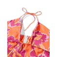 thumbnail image 1 of Orange Sleeveless Halter Maxi Dress With Vibrant Floral Print, Tie-Up Ruched Backless Cutout Design, 1 of 5