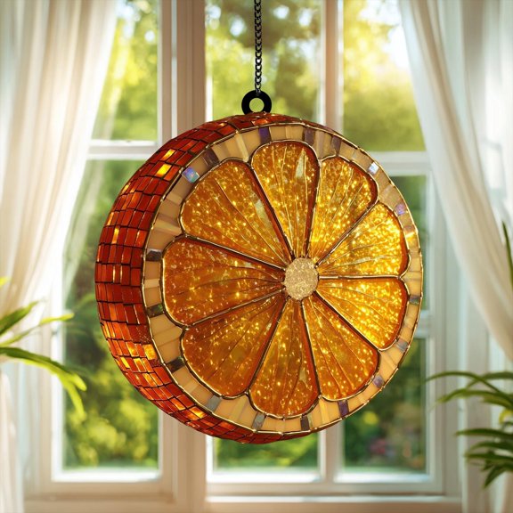 Orange Slice Acrylic Suncatcher Window Hanging, Citrus Kitchen Decor, Round Summer Rustic Home Gift