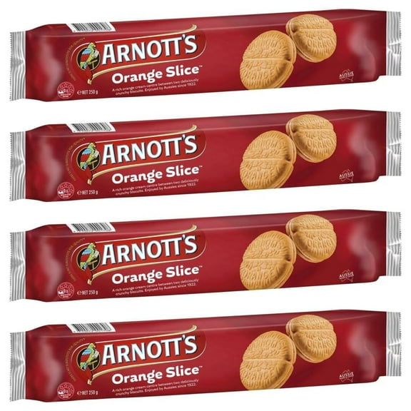 Orange Slice Biscuits (Pack Of 4 x 250g Ea) Delicious Rich, Two crunchy biscuits sandwich a layer of rich orange cream filling, with real orange essence ...