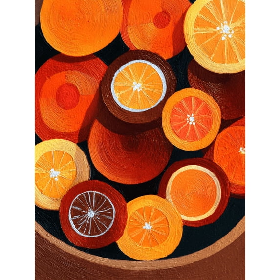 Orange Slice Circular Textured Canvas Print, Wall Decor for Living Room Kitchen Dining Room Bedroom Office Cafe