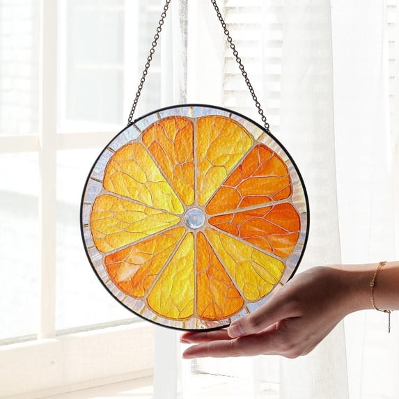 Orange Slice Glass Suncatcher, Citrus Fruit Window Hanging, Summer Home Decor, Kitchen Window Ornament, Fruit, 3.5 in
