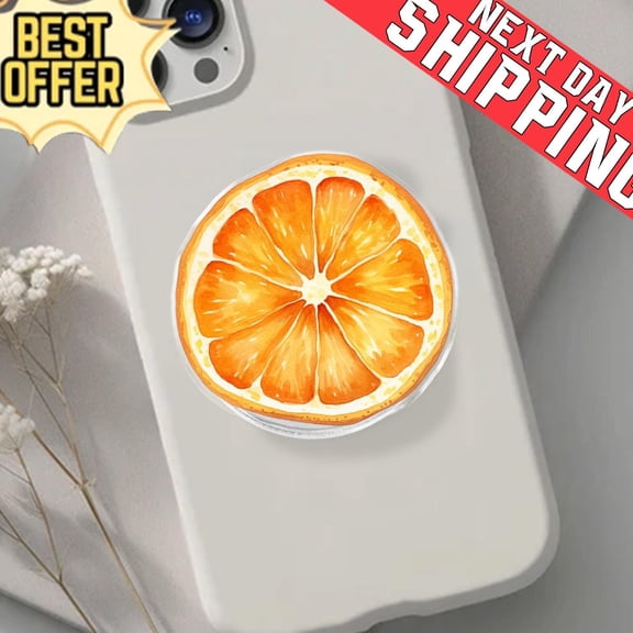 Orange Slice Phone Grip, Aesthetic Fruit MagSafe Pop Socket, Summer Citrus Kitchen Gift, Realistic Watercolor Fruit Mobile Stand