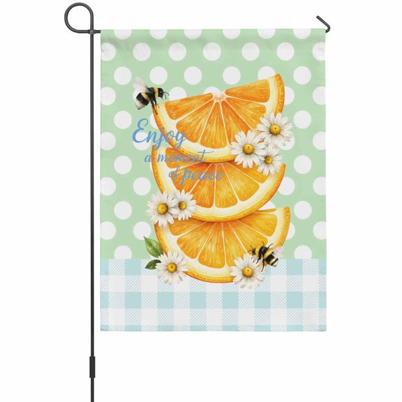 Orange Slices Garden Flag 12 x 18 Inches, Daisy Honeybee Polka Dots Green Blue Plaid Weather Proof Outdoor Patio Flags Double Sided Small Garden Decoration for Yard Outside Home