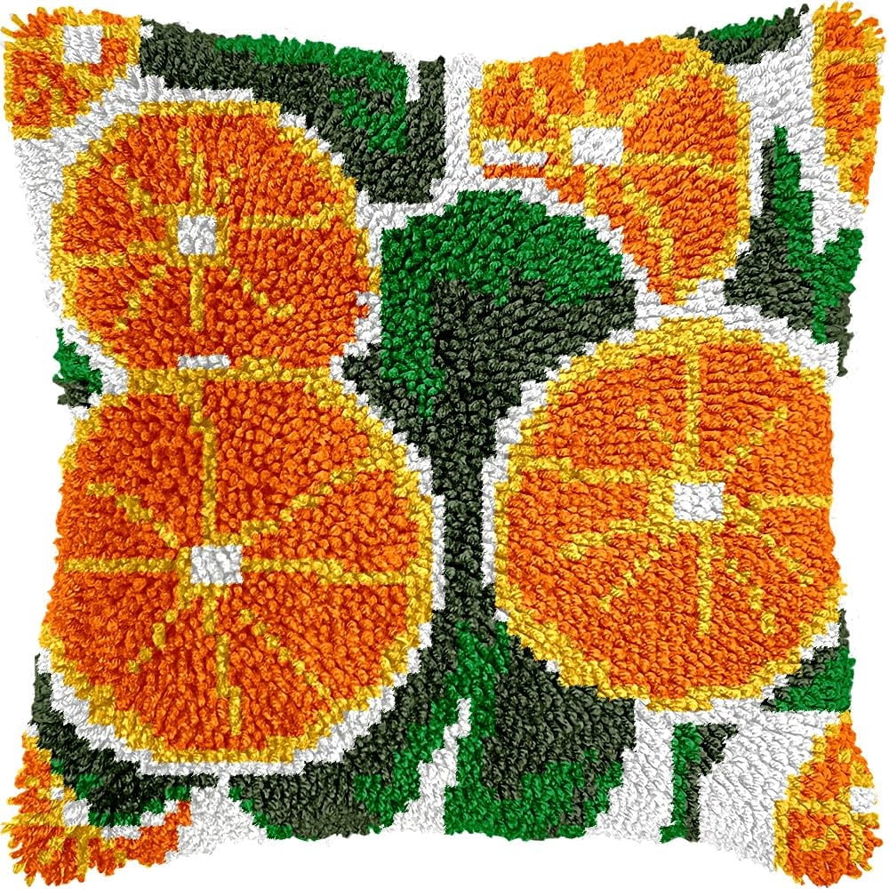 Orange Slices Latch Hook Kits Pillow kits Cushion Throw Pillow Embroidery Craft Kits DIY Kits of DIY Hooking Pillowcase Cover Supplier with Color Printed Canvas 43x43cm (157)