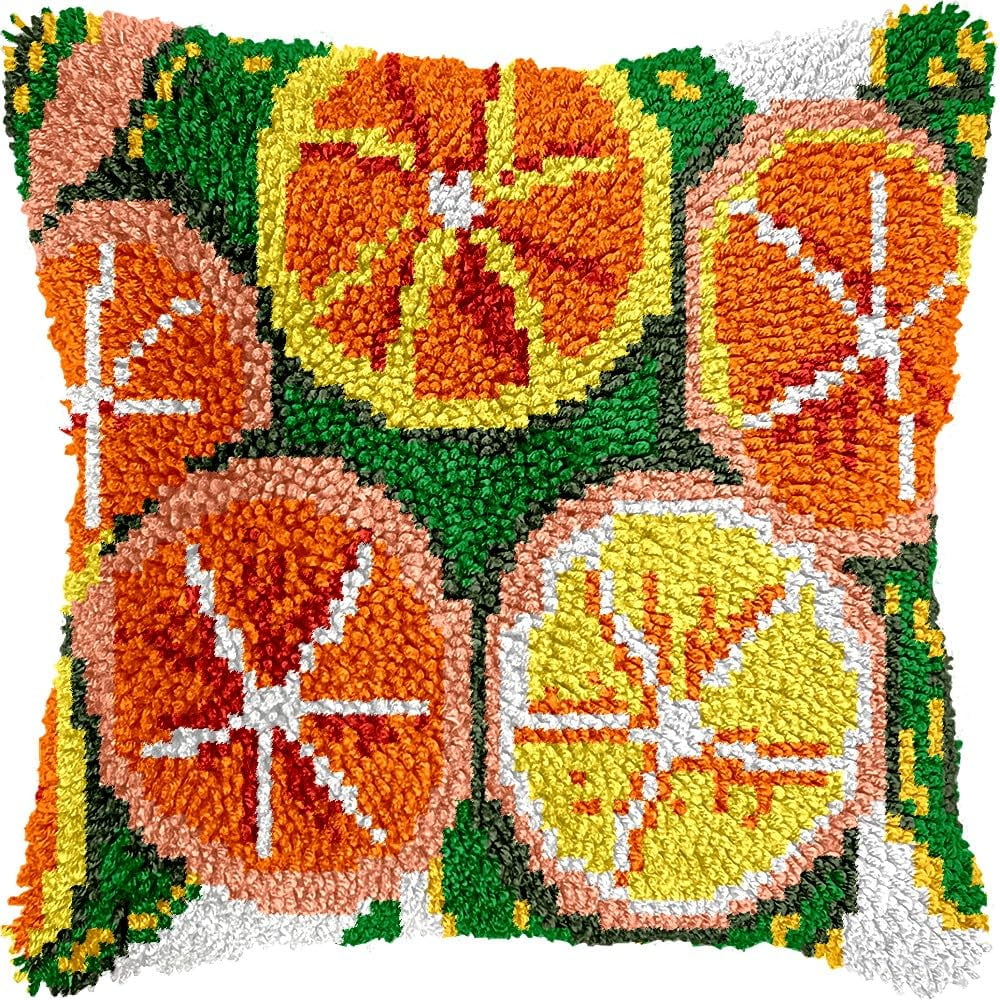 Orange Slices Latch Hook Kits Pillow kits Cushion Throw Pillow Embroidery Craft Kits DIY Kits of DIY Hooking Pillowcase Cover Supplier with Color Printed Canvas 43x43cm (158)