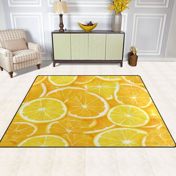 Orange Slices Pattern 80''x58'' Extra Large Plush Memory Foam Rug, Soft, Absorbent, Non Slip