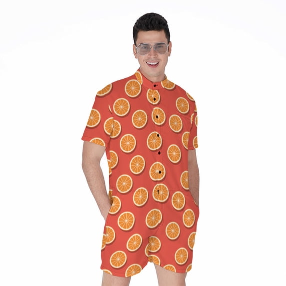 Orange Slices Pattern Short Sleeve Men'S Rompers Casual Summer Jumpsuits Outfit