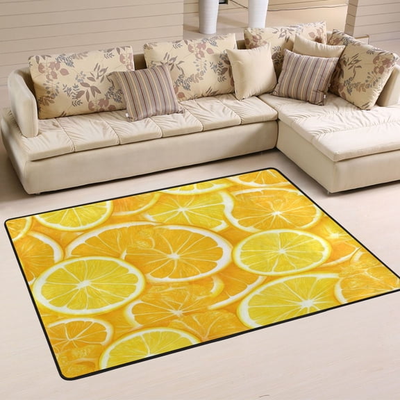 Orange Slices Pattern Soft Polyester Area Rug 72''x48'', Non Slip, Memory Foam, Water Absorbent