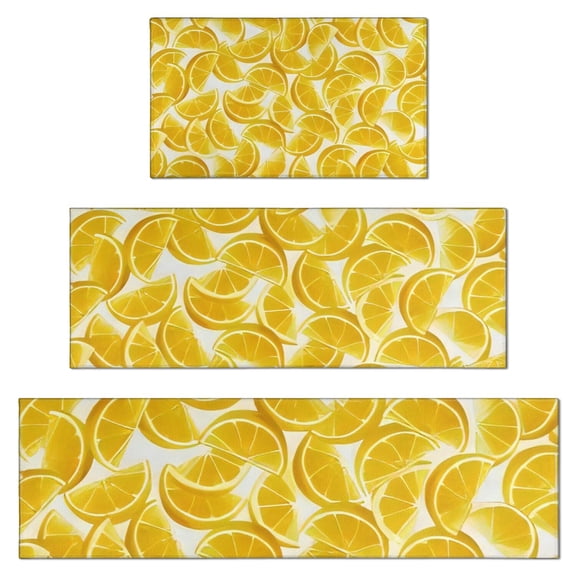 Orange Slices White Pattern Kitchen Rugs Sets Of 3,Kitchen Runner Rugs Non Skid Washable,Decorative Kitchen Floor Mats for Kitchen,Sink,Laundry,17"x30"+ 17"x47" + 17"x59"