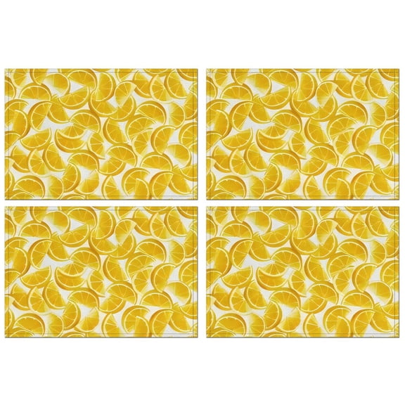 Orange Slices White Pattern Summer Placemats Table Placemats Set Of 4-Linen Kitchen Washable Placemats Table Mats 11.8"x17.7" Non-Slip Heat Resistant
