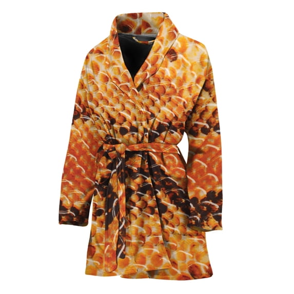 Orange Snakeskin Women Bathrobe One Size Univeral Fits, Snakes Python Fashion Lightweight Plush Fleece Long Robe For Women