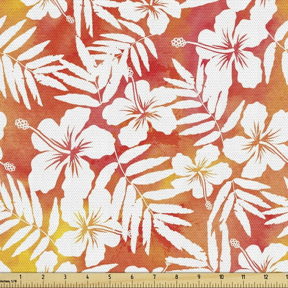 Ambesonne Orange Fabric by the Yard Upholstery, Fantasy Watercolor Aloha, 5 Yards, Yellow Coral White