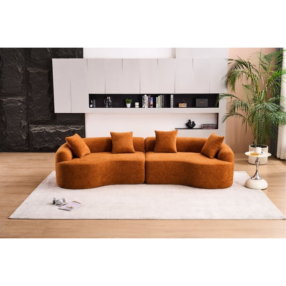 Orange Sofa with Pillow Back | All-foam Construction, No Corners | Apartment
