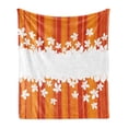 thumbnail image 1 of Orange Soft Flannel Fleece Blanket, Autumnal Color Vertically Striped Backdrop with Little Wildflowers Border, Cozy Plush for Indoor and Outdoor Use, 60" x 80", Orange Marigold White, by Ambesonne, 1 of 6