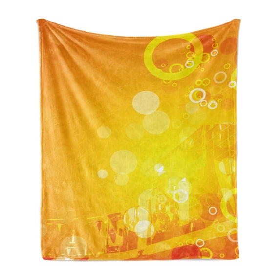 Orange Soft Flannel Fleece Throw Blanket, Abstract Composition with Circles Dots Energetic Colors Sunburst, Cozy Plush for Indoor and Outdoor Use, 60" x 80", Orange Yellow White, by Ambesonne