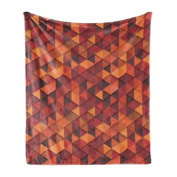 Orange Soft Flannel Fleece Throw Blanket, Abstract Vector Retro Pattern of Triangles Modern Art Inspired Illustration, Cozy Plush for Indoor and Outdoor Use, 50" x 60", Orange and Brown, by Ambesonne