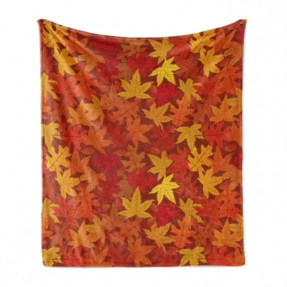 Orange Soft Flannel Fleece Throw Blanket, Colorful Autumn Fall Season Maple Leaves in Unusual Designs Nature Print, Cozy Plush for Indoor and Outdoor Use, 50" x 70", Burnt Orange, by Ambesonne