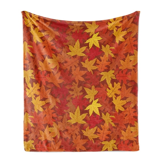 Orange Soft Flannel Fleece Throw Blanket, Colorful Autumn Fall Season Maple Leaves in Unusual Designs Nature Print, Cozy Plush for Indoor and Outdoor Use, 70" x 90", Burnt Orange, by Ambesonne