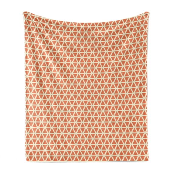 Orange Soft Flannel Fleece Throw Blanket, Groovy Soft Toned Vintage Geometric Triangles Skewed Squares Tile, Cozy Plush for Indoor and Outdoor Use, 70" x 90", Pale Orange Ivory, by Ambesonne