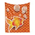thumbnail image 1 of Orange Soft Flannel Fleece Throw Blanket, Small Goldfish Talking with Bubbles Random Scallop Patterns Nautical Sea Print, Cozy Plush for Indoor and Outdoor Use, 50" x 70", Burnt Orange, by Ambesonne, 1 of 5
