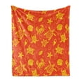 thumbnail image 1 of Orange Soft Flannel Fleece Throw Blanket, Swimming Turtles and Crabs with Seashells Bubbles and Starfish Tropical, Cozy Plush for Indoor and Outdoor Use, 50" x 70", Burnt Orange Yellow, by Ambesonne, 1 of 5