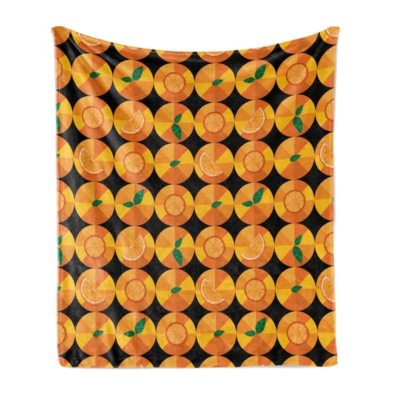 Orange Soft Flannel Fleece Throw Blanket, Tangerine Tones Citrus Rhythmic Pattern, Cozy Plush for Indoor and Outdoor Use, 70" x 90", Charcoal Grey Orange, by Ambesonne