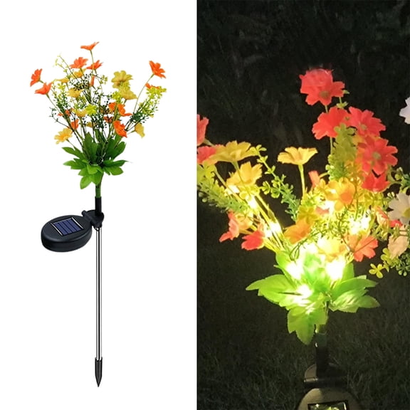 Orange Solar Dancing Daisy Lights Solar Powered Garden Lights Outdoor Waterproof Flower Stake Lights with Moving Petals for Yard Patio Decor 2 Pack