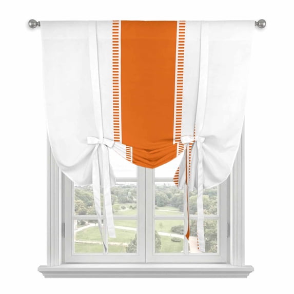 Orange Solid Color Texture Tie Up Curtains for Small Windows,Adjustable Rod Pocket Valance 45 Inch Short, Simple Orange Stripes Window Treatment Balloon Roman Blind Shade, 34" x 45"