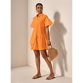 thumbnail image 1 of Orange Solid Front Button Ruffle Hem Short Sleeve Shirt Dress For Women, 1 of 7